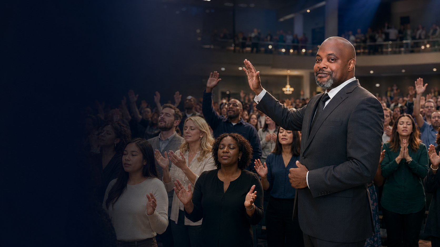 Pastor Nosa Olotu worshipping with believers from diverse backgrounds